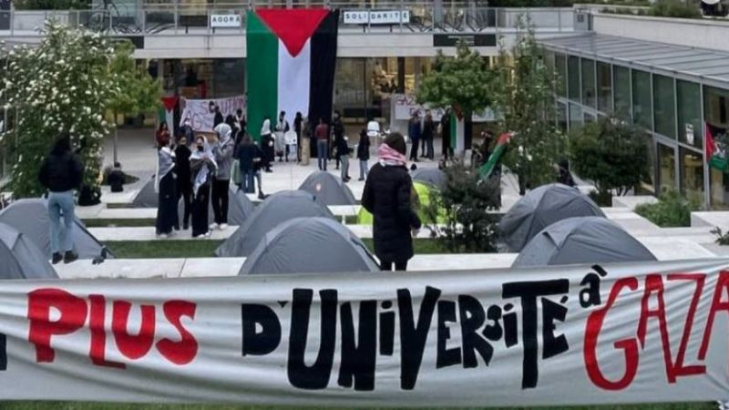 فرنسا: تظاهرة حاشدة أمام معهد العلوم السياسية في باريس للمطالبة بوقف الحرب على غزة 